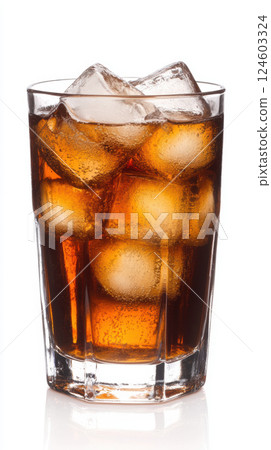 Glass of with ice cubes on white background. Refreshing and cool Glass of with ice cubes on white background. Refreshing and cool 124603324
