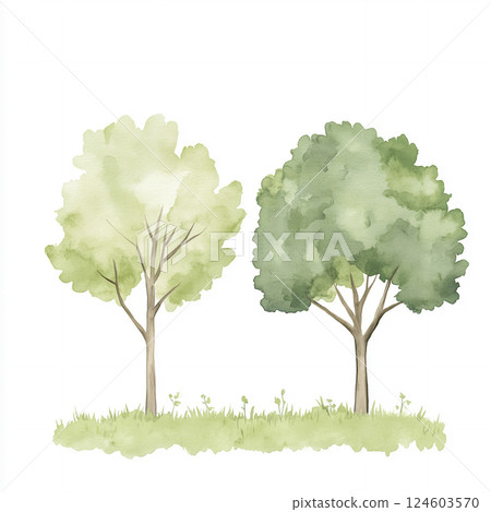 用水彩畫的樹的插圖 124603570