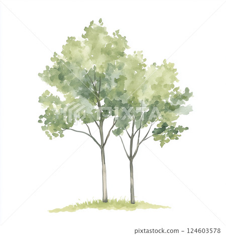 Illustration of a tree painted with watercolors 124603578