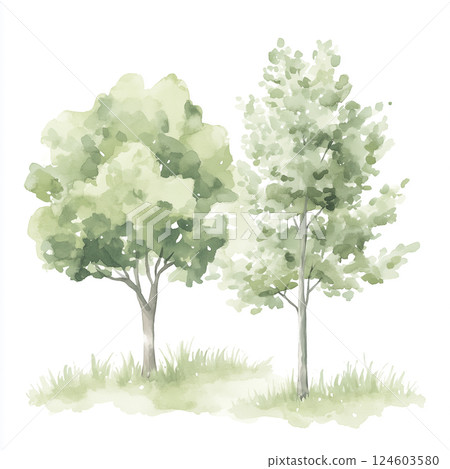 用水彩畫的樹的插圖 用水彩畫的樹的插圖 124603580