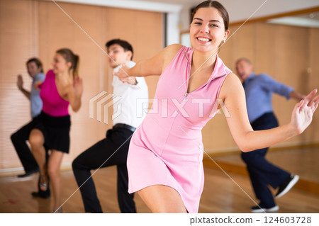 young woman with partner dance jive young woman with partner dance jive 124603728