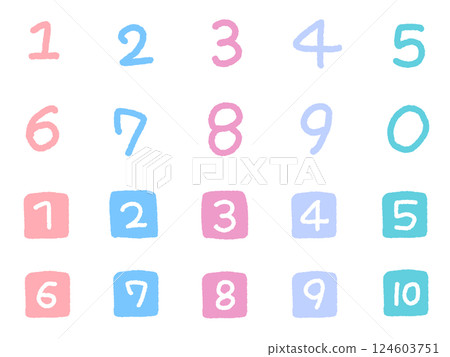 Hand-drawn cute number icon set 1 to 10 124603751