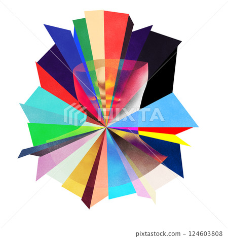 Abstract and surreal woman portrait silhouette illustration collage made of various colorful triangles geometric shapes 124603808