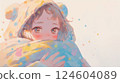 穿著彩色兜帽的可愛女孩 124604089