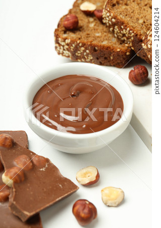 Morning food concept - tasty bread with chocolate pasta 124604214
