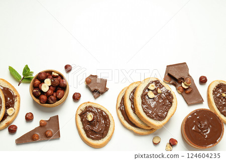 Bread with chocolate paste - tasty breakfast or morning food Bread with chocolate paste - tasty breakfast or morning food 124604235