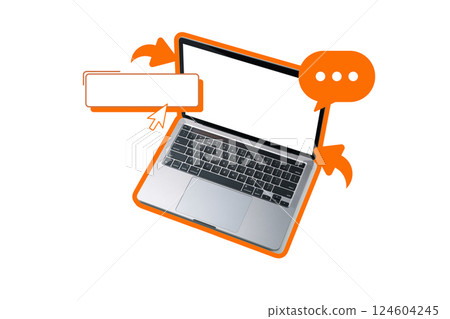 PNG, Poster Collage, laptop with space for text, isolated on white background. 124604245