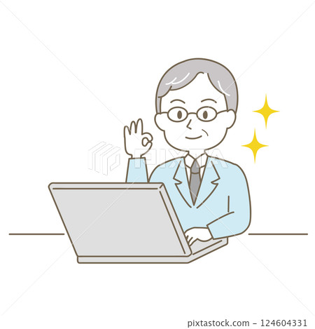 Middle to senior generation, neat and tidy men's business scene, simple and cute line type (OK, white background) Middle to senior generation, neat and tidy men's business scene, simple and cute line type (OK, white background) 124604331