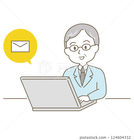中老年乾淨俐落的男士商務場景簡潔可愛的線型（電子郵件，白色背景） 124604332