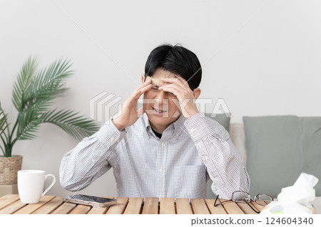 Man in poor health, headache Man in poor health, headache 124604340