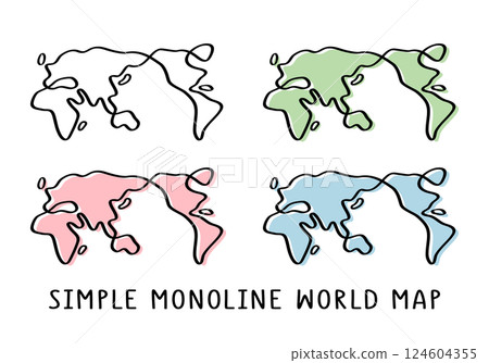 A set of cute world maps in a simple one-stroke style 124604355