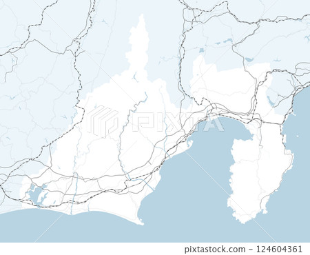 包括日本靜岡縣和鄰近縣的簡單路線圖 包括日本靜岡縣和鄰近縣的簡單路線圖 124604361