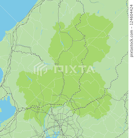 包括日本岐阜縣及鄰近縣在內的簡單綠色路線圖 124604424
