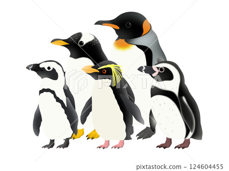 五隻企鵝的可愛插圖 五隻企鵝的可愛插圖 124604455