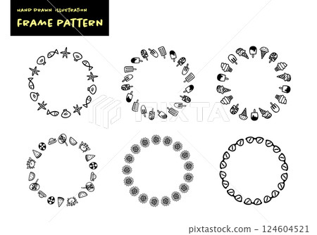 Simple hand-drawn cute summer image frame set Simple hand-drawn cute summer image frame set 124604521