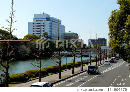 Saga City: Streets along the walking course around the moat of Saga Castle Park 124604876