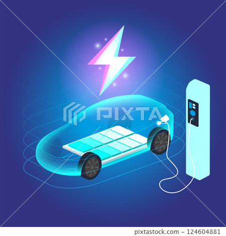 EV Electric car connect to charging station 124604881