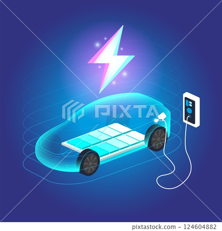 EV Electric car connected to home charging station 124604882