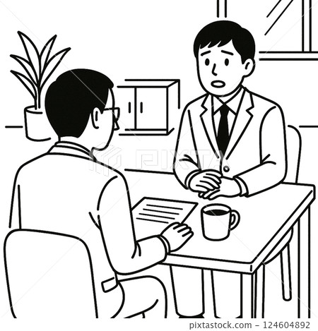 簡單的線條畫出焦慮的訪談、圖標、圖像、無背景、材料 124604892