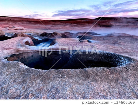 Volcanic fumarole crater in geothermal valley Sol de Manana, Bolivia, Volcanic fumarole crater in geothermal valley Sol de Manana, Bolivia, 124605169