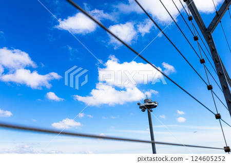 從新千歲機場的觀景台看到的藍天、雲彩和飛機 從新千歲機場的觀景台看到的藍天、雲彩和飛機 124605252