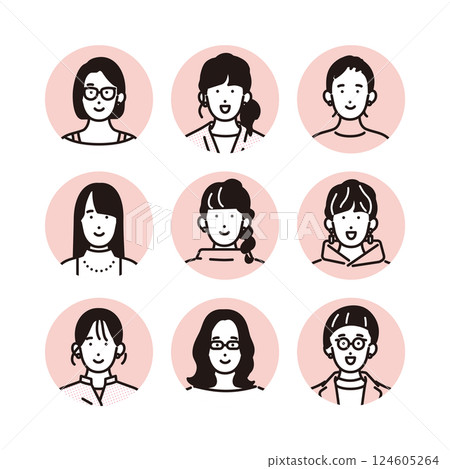 Simple illustration of smiling casually dressed women icon set 124605264