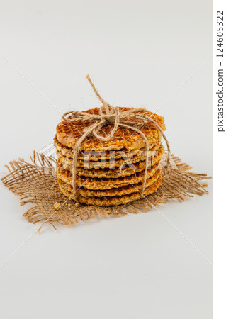 Stacked caramel waffles, perfect for National Caramel Day! 124605322