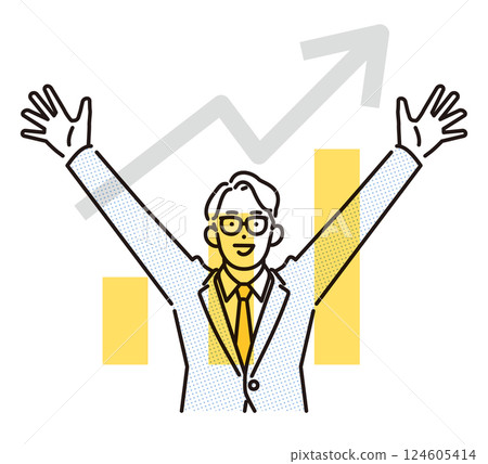 Simple illustration of a businessman raising his arms in joy at success Simple illustration of a businessman raising his arms in joy at success 124605414