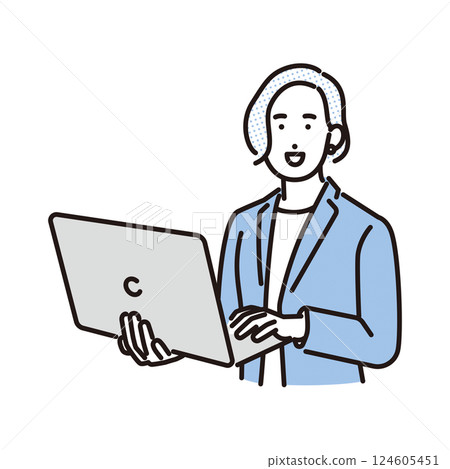 一位帶著筆記型電腦的女商人的簡單例子 124605451