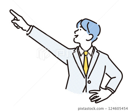 Simple illustration: Profile of a smiling businessman pointing 124605454