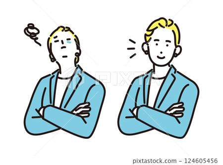 簡單描繪一位雙臂交叉的女商人。變體 簡單描繪一位雙臂交叉的女商人。變體 124605456