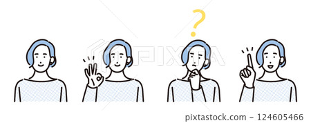 Simple illustration: Young woman with various expressions and poses. 124605466