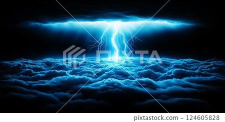 A breathtaking image of a powerful lightning storm illuminating the dark skies. 124605828