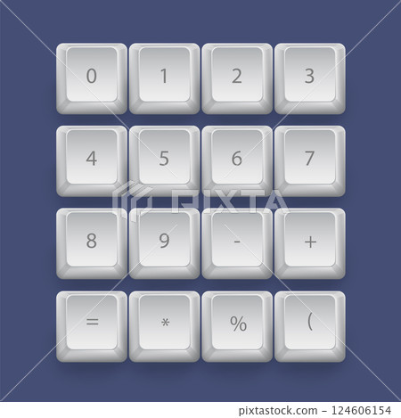 Numerical numbers on 3d keyboard buttons with shadow Numerical numbers on 3d keyboard buttons with shadow 124606154