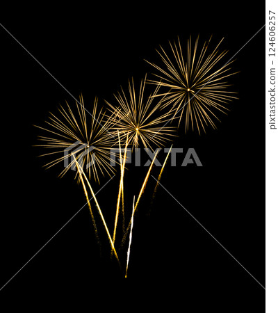 Golden firework sparkling on black background for celebration and anniversary Golden firework sparkling on black background for celebration and anniversary 124606257