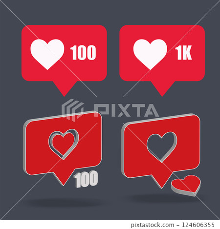 Social media 3D heart icon -3d vector Illustration 124606355