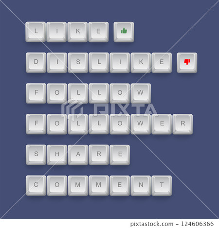 Social medias words on 3d keyboard buttons with shadow Social medias words on 3d keyboard buttons with shadow 124606366