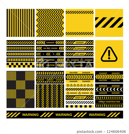 Danger-warning yeallow and black signs and patterens 124606406