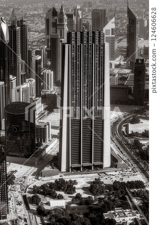View of Sheikh Zayed Road skyscrapers and downtown from Burj Khalifa in Duba View of Sheikh Zayed Road skyscrapers and downtown from Burj Khalifa in Duba 124606628