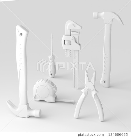 Top view of green construction tools for repair on monochrome background 124606655