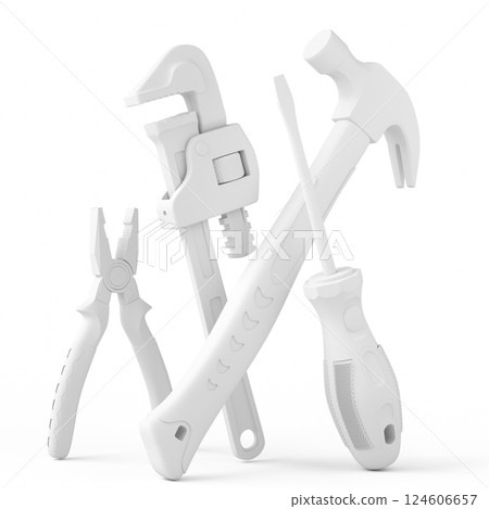 Top view of green construction tools for repair on monochrome background Top view of green construction tools for repair on monochrome background 124606657