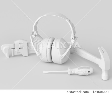 Top view of green construction tools for repair on monochrome background Top view of green construction tools for repair on monochrome background 124606662