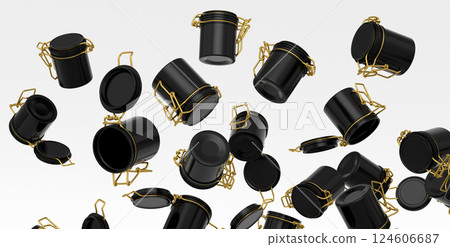 Many of flying glass jars for coffee beans isolated on white background. Many of flying glass jars for coffee beans isolated on white background. 124606687