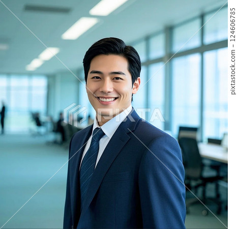 一個微笑著工作的商人 124606785