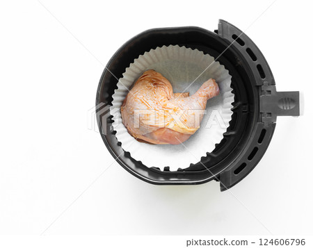 Raw Chicken Food in Hot Air Oven, Oven Air Fryer, Cook Meat Hot Meal Grill Cooking in Kitchen. Raw Chicken Food in Hot Air Oven, Oven Air Fryer, Cook Meat Hot Meal Grill Cooking in Kitchen. 124606796