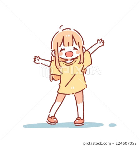 變形,活潑姿勢的女孩插圖,圖標,材料,無背景 變形,活潑姿勢的女孩插圖,圖標,材料,無背景 124607052