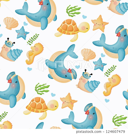 Cute Sea Animals Seamless Pattern Wallpaper Adorable Ocean Creatures Repeat Pattern for Wallpaper Backgrounds Fabric Cute Sea Animals Seamless Pattern Wallpaper Adorable Ocean Creatures Repeat Pattern for Wallpaper Backgrounds Fabric 124607479