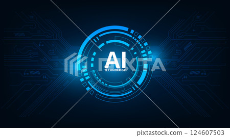 Abstract Ai technology computing chipset on circuit board futuristic digital for future on dark blue background. 124607503