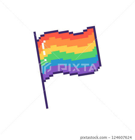Pixelated rainbow pride flag flutters in wind. Hand drawn vector illustration. Pixelated rainbow pride flag flutters in wind. Hand drawn vector illustration. 124607624