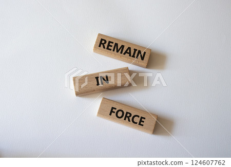 Remain in Force symbol. Concept words Remain in Force on wooden blocks. Beautiful white background. Business and Remain in Force concept. Copy space 124607762